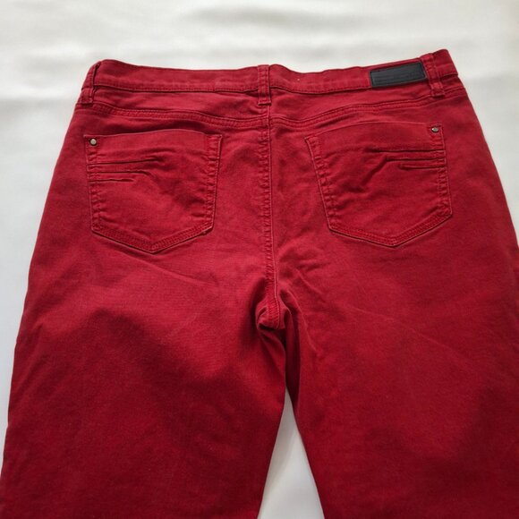 DKNY Red Burgundy Bootcut Jeans Sz 14 Zippered Grommet Pockets - Picture 9 of 12